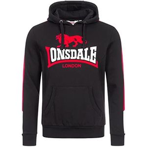 Lonsdale Lange herensweatshirt met capuchon, normale pasvorm, zwart/wit/rood, XXL 117356