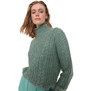 Trendyol Dames Regular Basic Staande Kraag Knitwear Sweater, Munt, S