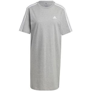 adidas Dames Essentials 3-Stripes Single Jersey Boyfriend Jurk, M, Medium Grijs Hei/Wit, M