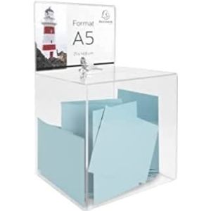 Exacompta - Art.nr. 89258D - 1 urn met sluitend deksel met sleutel, voor bankbiljetten, beletteringen, doneren, met A5-display, acryl, transparant - afmetingen: 21 x 21 x 21 cm - kleur kristal