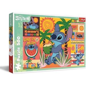 Trefl - Lilo & Stitch, Vakantie met Stitch - Puzzel met 500 stukjes - DIY-puzzel met de held uit de Disney-cartoon, Plezier, Klassieke puzzel voor volwassenen en kinderen vanaf 10 jaar