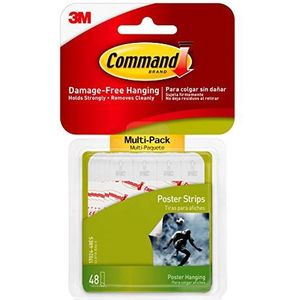 Command Poster Strips, Value Pack, 48 zelfklevende strips, wit, ideaal voor het ophangen van posters, schema's, kalenders of afbeeldingen zonder frames