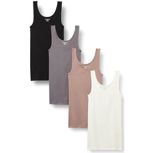 Amazon Essentials Slim-Fit tanktop voor dames, 4 stuks, zwart/parelmoer/grijs/wit, X-Large