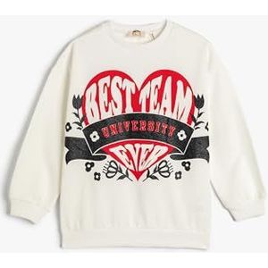 Koton Meisjes Geborsteld Interior Bedrukt Crew Neck Lange Mouwen Sweatshirt, ecru(010), 4-5 jaar