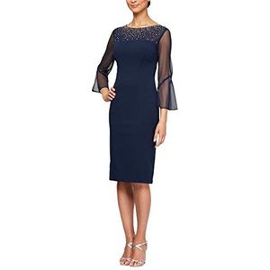 Alex Evenings Korte jurk voor dames met versierde illusiedetails voor speciale gelegenheden, marine/Zilver, 42 petite