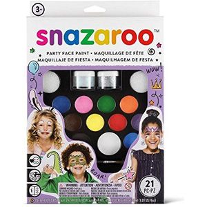 Snazaroo 1172008 make-up kleuren Ultimate Party Set, make-up palet met 2 penselen, 4 sponsjes en gebruiksaanwijzing, 2 glittergels, 12 kleuren