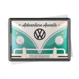 Nostalgic-Art Retro blikken kaart, VW Bulli - Adventure - Volkswagen Bus cadeau, blikken postkaart, mini-bord als vintage wenskaart, 10 x 14 cm