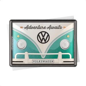 Nostalgic-Art Retro blikken kaart, VW Bulli - Adventure - Volkswagen Bus cadeau, blikken postkaart, mini-bord als vintage wenskaart, 10 x 14 cm
