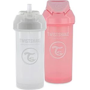 Twistshake 2x Baby Sippy Cup Met Rietje - 360ml | Lekvrije Waterfles Voor Kinderen en Peuters | BPA-Vrij | Trainingssippy Cup | Wit Roos