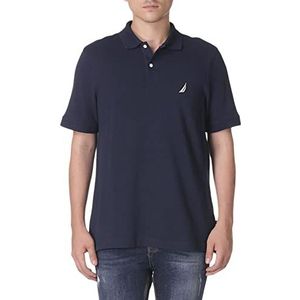 Nautica Effen katoenen piqué poloshirt met korte mouwen voor heren, Marineblauw Solid, L