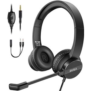EKSA H12 Computerheadset met microfoon, 3,5 mm bedrade hoofdtelefoon met kristalgeluid, met volume- en dempbediening, voor pc/Mac/laptop, comfortabele pasvorm voor thuis/kantoor/leren op afstand
