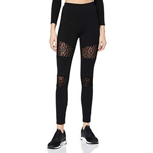 Urban Classics Dames Ladies Flock Lace Inset Leggings, zwart, L