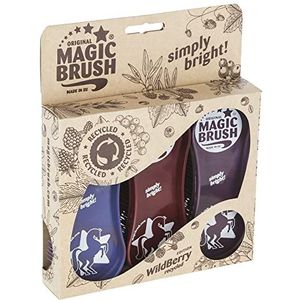 Kerbl Originele Magic Brush borstelsets paardenborstel paardenverzorging massageborstel wildberry gerecycled 3-delige set