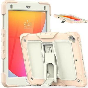 Hoes compatibel met Apple iPad Mini 5e / 4e generatie (2019/2015), 7,9 inch, stootvaste robuuste beschermhoes met opvouwbare standaard, beige-roze goud