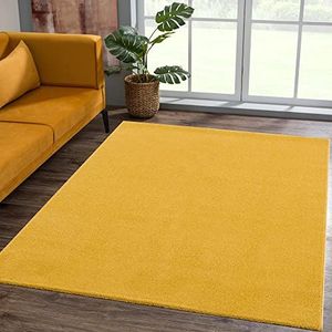 SANAT Laagpolig tapijt voor de woonkamer, effen moderne tapijten voor de slaapkamer, werkkamer, kantoor, hal, kinderkamer en keuken, geel, 140 x 200 cm