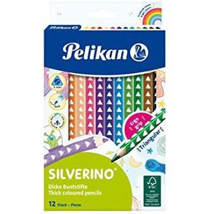 Pelikan 700627 Silverino kleurpotloden, driehoekig dik, 12 kleuren
