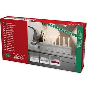 Konstsmide 3581-210 Houten kroonluchter met structuur, wit gelakt, voor binnen (IP20), 230 V binnen, 7 heldere lampen, witte kabel