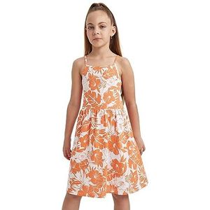 DeFacto Meisjesjurk - modieuze jurk voor stijlbewuste meisjes, oranje, 8-9 Jaren