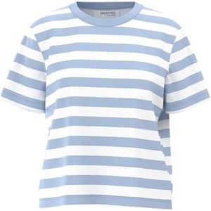 Selected Femme Gestreept T-shirt voor dames, Cashmere Blue/Stripes: helder wit, S
