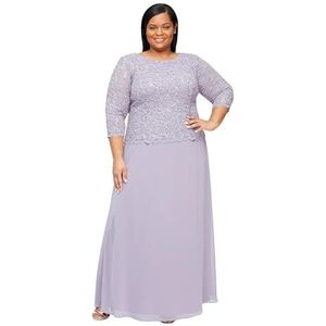 Alex Evenings Women's Plus Size Stretch Lace Bodice Mock One Piece Gown, Heather, 14W