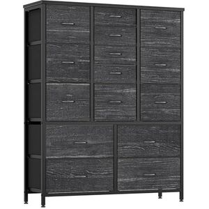 Baloveby Commode voor slaapkamer, commode van stof met 15 laden, opbergcommode met metalen frame voor slaapkamer, woonkamer, hal, ladekast, grote ruimte, 100 x 30 x 123 cm