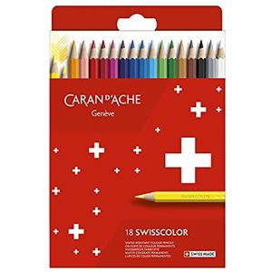 Caran d'Ache Swisscolor kartonnen etui met 18 waterbestendige kleurpotloden, kleurrijk, os, 7630002343329