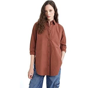 DeFacto Hemdblouse met lange mouwen voor dames, hemd met knopen voor vrijetijdskleding, bruin, M