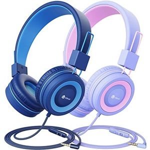 2 Pack Hoofdtelefoon voor kinderen, kabel hoofdtelefoon voor kinderen, verstelbare hoofdband, stereogeluid, opvouwbaar, ontwarde draden, 3.5 mm Aux Jack, Volume Limited, kinderkoptelefoon op het oor