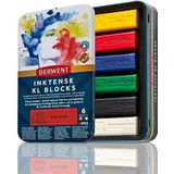 Derwent Inktense XL Blocks, Blik van 6 Waskrijtjes, 60mm, Extra Grote Krijtjes, Wateroplosbaar, Ideaal voor Schetsen, Tekenen en Expressieve Vlekken, Professionele Kwaliteit, 2306161