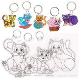 Baker Ross FE361 Katten Super Krimpende Sleutelhangers - Pak van 8, Sleutelhangers om In te Kleuren, Maak het Zelf voor Kinderen