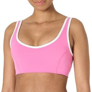 Amazon Essentials Active FormFlex Boterachtige sportbeha met lichte ondersteuning voor dames, met V-hals en contrasterende afwerking, Flamingo Roze/Wit, XL