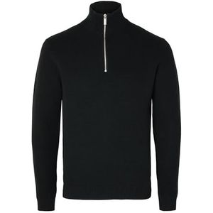 SELETED HOMME Heren Slhdane Ls Knit Structure Half Zip Noos gebreide trui, zwart, M