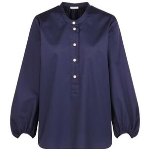 Seidensticker Damesblouse met opstaande kraag, modieuze blouse, regular fit, opstaande kraag, lange mouwen, 100% katoen, Donkerblauw, 42