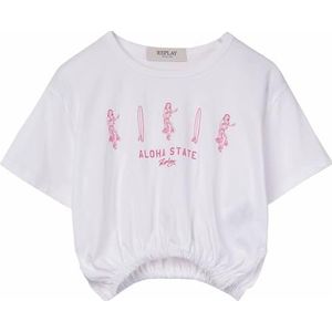 Replay Meisjes cropped T-shirt van katoen, 001, wit, 8 Jaar