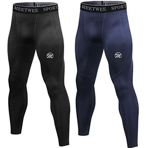 MEETWEE Compressiebroek voor heren, sportlegging, lange loopbroek, ademend, functionele onderbroek, tights, onderbroek, Lang-zwart+blauw, S