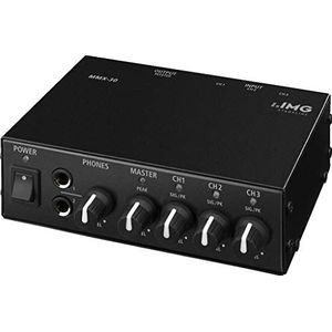 IMG Stageline MMX-30 zwarte audio mixer, compacte 3-kanaals stereo lijn mixer met gedeelde hoofdtelefoonuitgangen