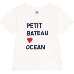 PETIT BATEAU - T-shirt - Wit - Katoen - Korte Mouwen met Bedrukt Motief