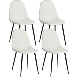 39F FURNITURE DREAM Set van 4 Scandinavische stoelen, stof, gebroken wit, zwarte poten, voor eetkamer, keuken, woonkamer, 52,5 x 44 x 86 cm