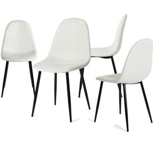 39F FURNITURE DREAM Set van 4 Scandinavische stoelen, gebroken wit, zwarte poten, voor eetkamer, keuken, woonkamer, 52,5 x 44 x 86 cm