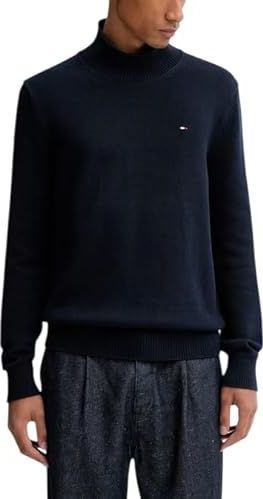 TOMMY JEANS Heren TJM Slim ESS ROLL NCK Sweat DM0DM22096, Blauw, S, Blauw (Donker Nacht Marine), S