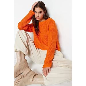 Trendyol Dames gestructureerde lange mouwen plus size sweater, oranje, L Grote maten