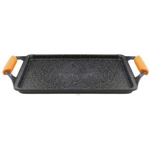 WECOOK! Ecochef Titanium Inductie-grillplaat, grillplaat 37 x 25 cm, 5 lagen, anti-aanbaklaag, milieuvriendelijk, zonder PFOA, siliconen handgrepen, gegoten aluminium 5 mm, glaskeramiek, gas, oven