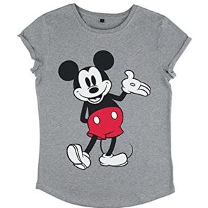 Disney Dames Mickey Classic-World Famous Mouse Women's Organic Roll Sleeve T-Shirt, grijs (melange grey), M
