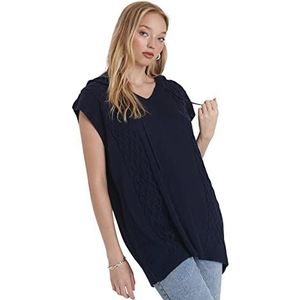 TRENDYOL Dames V-hals, effen, regular gebreid vest sweater, marineblauw, S, donkerblauw, S
