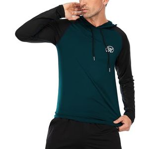 MEETYOO Herenshirt met lange mouwen en capuchon, ademend sweatshirt, sneldrogend, dun loop- en trainingsshirts, groen, XL