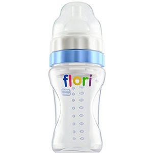 Flori Babyfles voor onderweg, mix en go! Optimaal voor nachtvoeding, drinkfles met zuiger, BPA-vrij, anti-koliek drinkzuiger, 100% Made in Germany, 300 ml, blauw