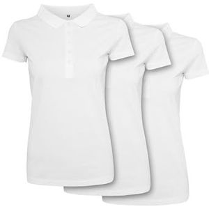 Build your Brand Dames Polo Ladies Jersey Polo 3-Pack White XL, wit, XL
