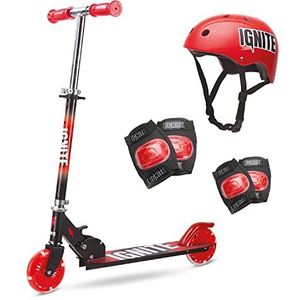 MONDO 25556 Toys-Flow Combo Pack-Scooter 2 Wheels Flash LED | Helmet & Protections INCLUDED-25556, Red