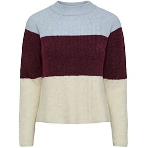 PIECES Dames PCELLEN LS Colour Block Knit NOOS BC pullover, Kentucky Blue/Stripes: Grape Wine-WGRA, XS