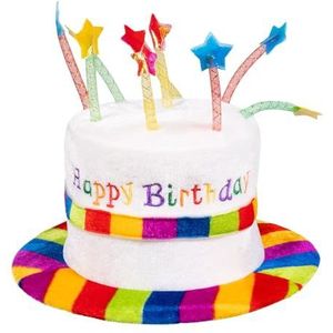 Boland 00931 Verjaardagshoed voor kinderen, Happy Birthday, pluche hoed, regenboog, cake, taart, cadeau, feest, verjaardag, themafeest